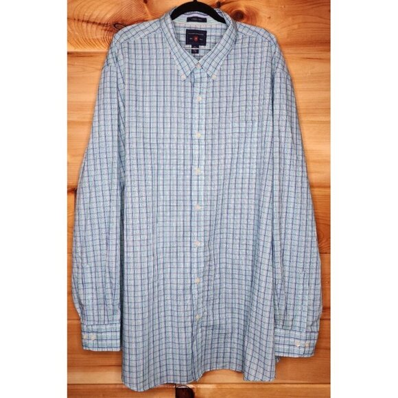 Saddlebred Easy Care Gray Teal Plaid Lightweight Button Down Mens 3XTL - Picture 16 of 16